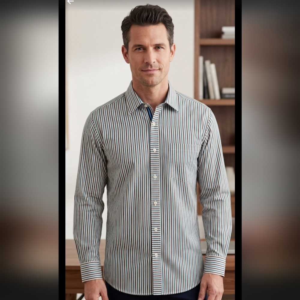 ReVerb Men's Shirt XL Striped Button Long Sleeve Cotton Pocket